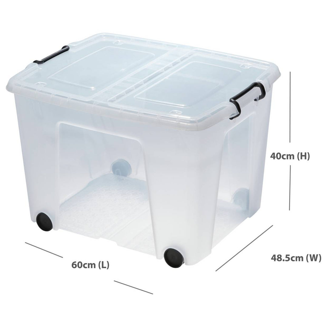 Strata 75L Wheeled Smart Box With Lid Storage Box - Clear