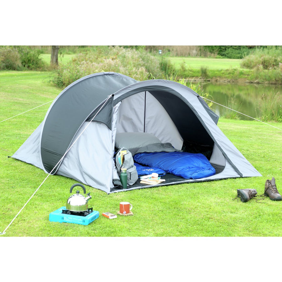 Pro Action 4 Man 1 Room Pop Up Camping Tent - Black