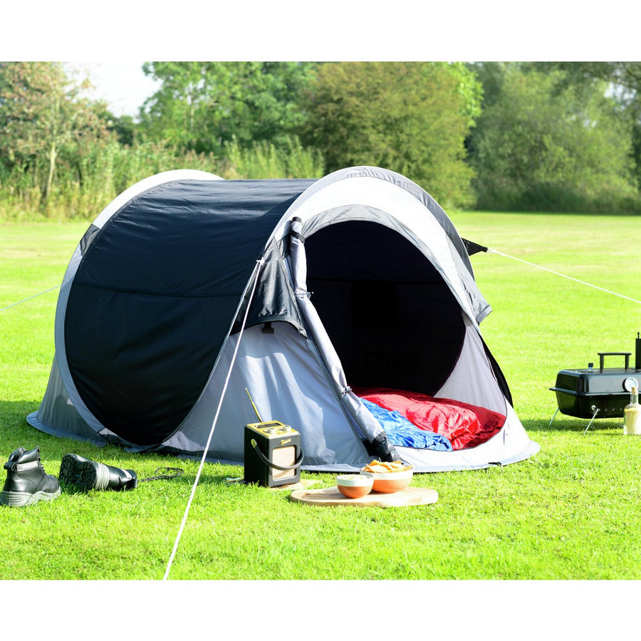 Pro Action 2 Man 1 Room Pop Up Camping Tent - Black