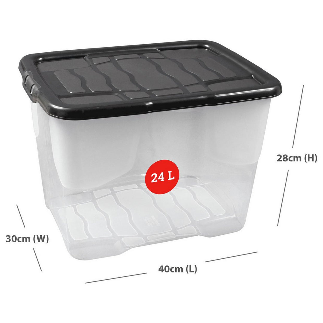 Strata Curve 3 x 24L Plastic Storage Boxes with Lid - Clear