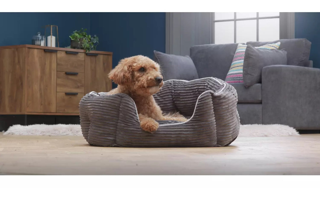 Grey Cord Oval Pet Bed - Large