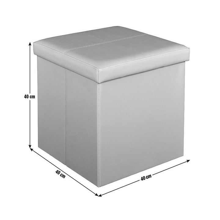 Home Small Faux Leather Stitched Ottoman - Grey