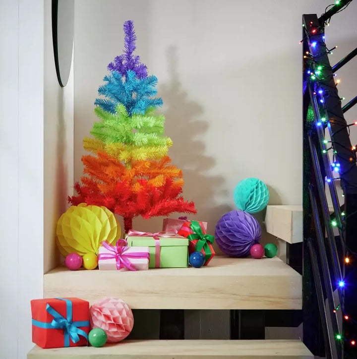 Home 3ft Slim Christmas Tree - Rainbow