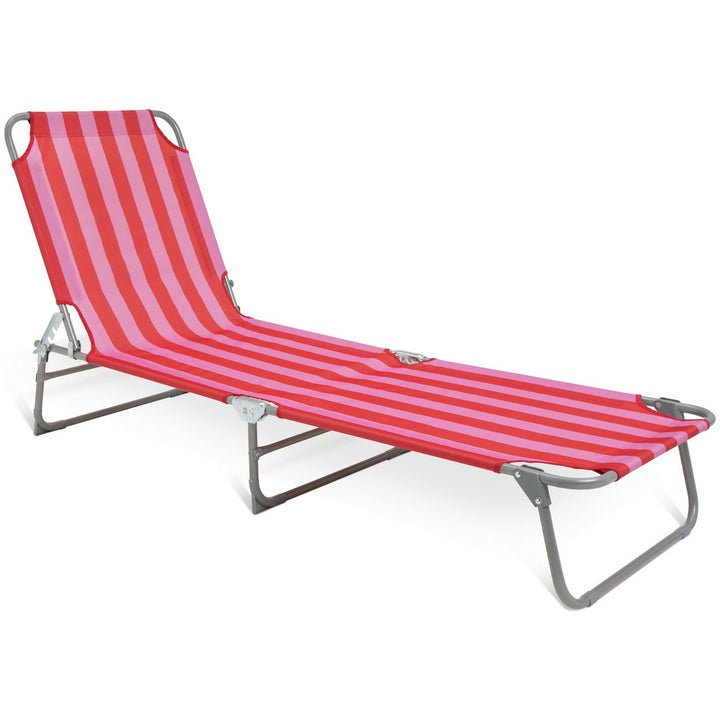 Habitat Folding Metal Sun Lounger - Pink & Red