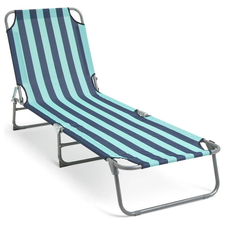 Habitat Bright Stripe Folding Metal Sun Lounger - Blue