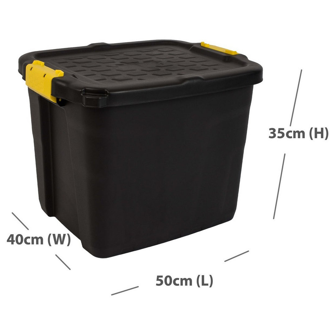 Strata 42L Heavy Duty Plastic Storage Boxes with Lid - Black