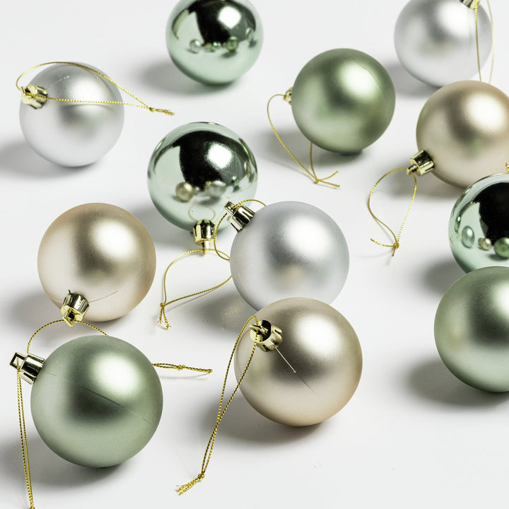Habitat Pack of 24 Christmas Tree Baubles Decoration - Sage And Silver
