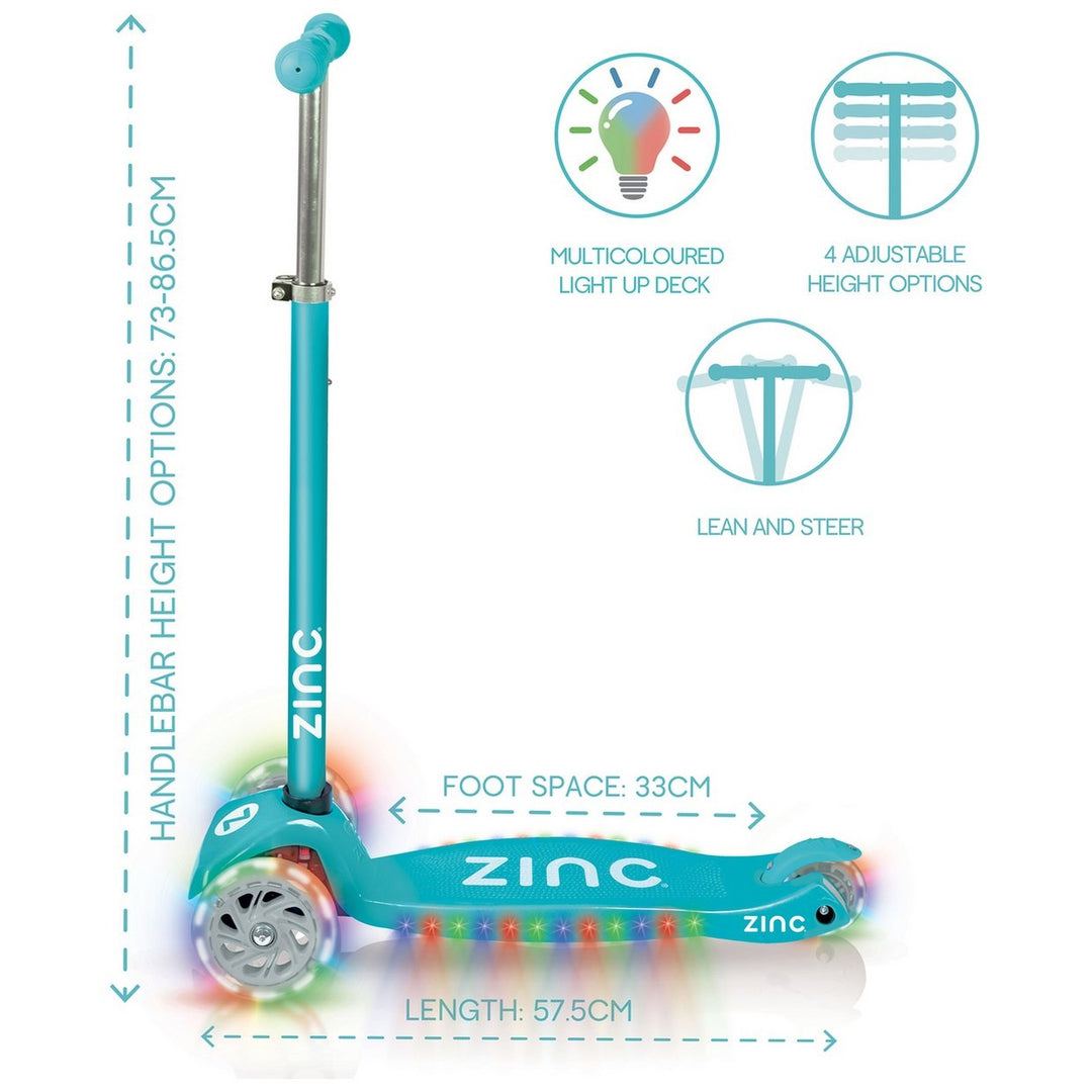 Zinc Light Up Strobe Scooter - Aqua
