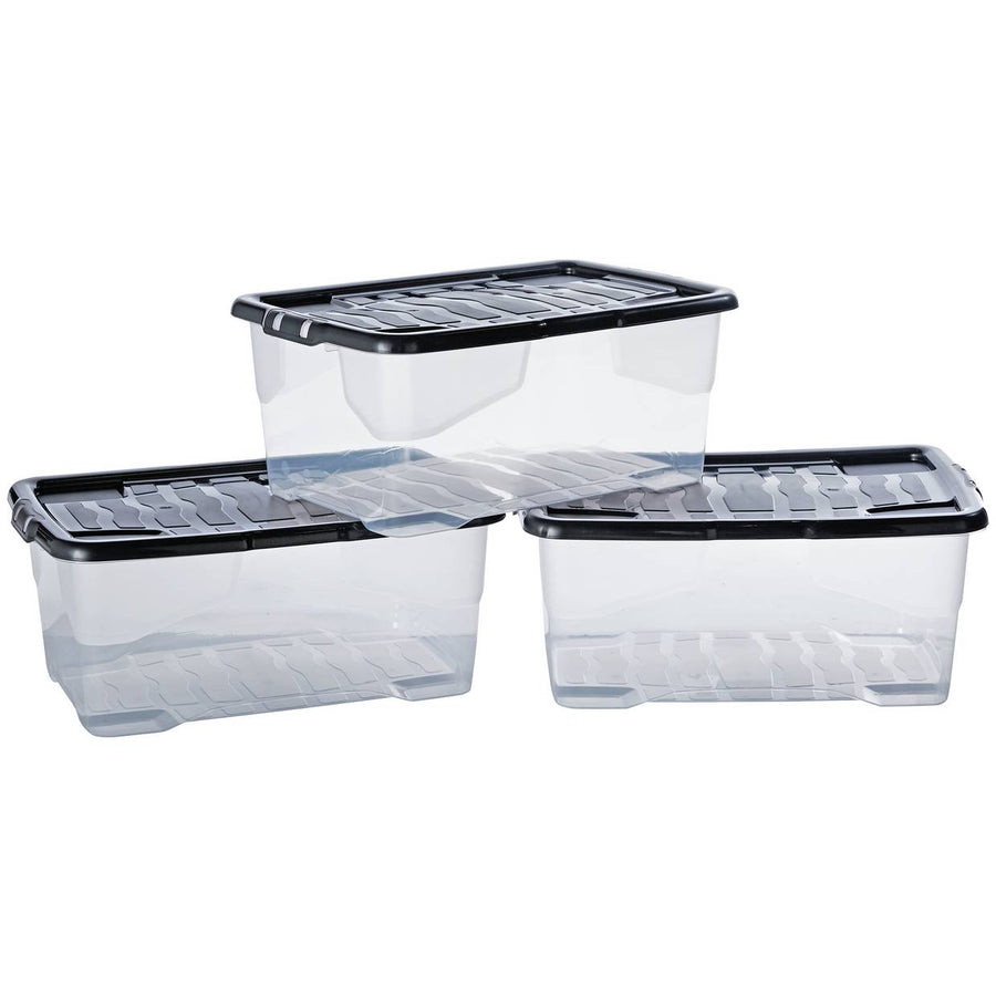 Strata Curve 3 x 42L Plastic Storage Boxes with Lid - Clear 