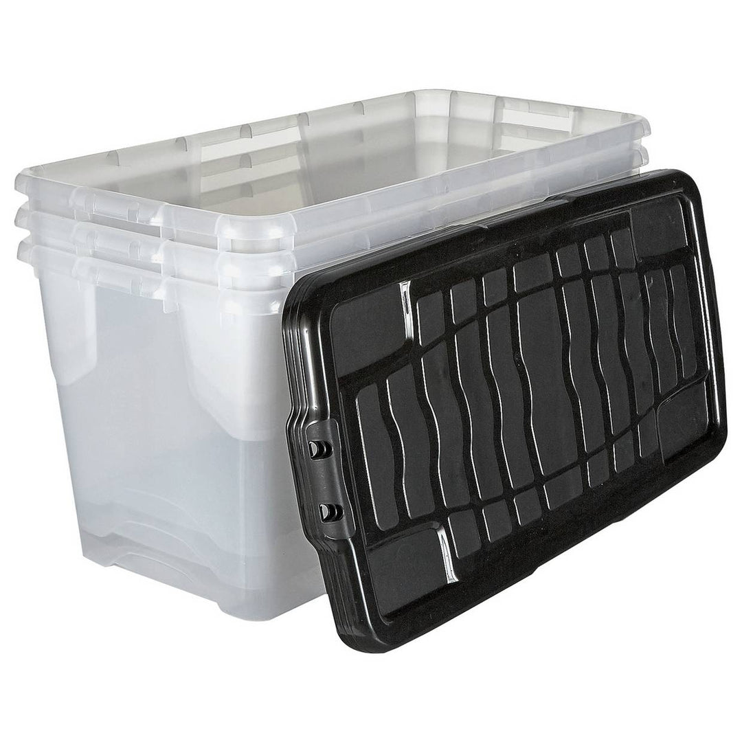 Strata Curve 3 x 80L Plastic Storage Boxes with Lid - Clear