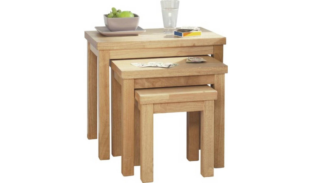 Home Gloucester Nest of 3 Solid Oak Wood Tables - Natural
