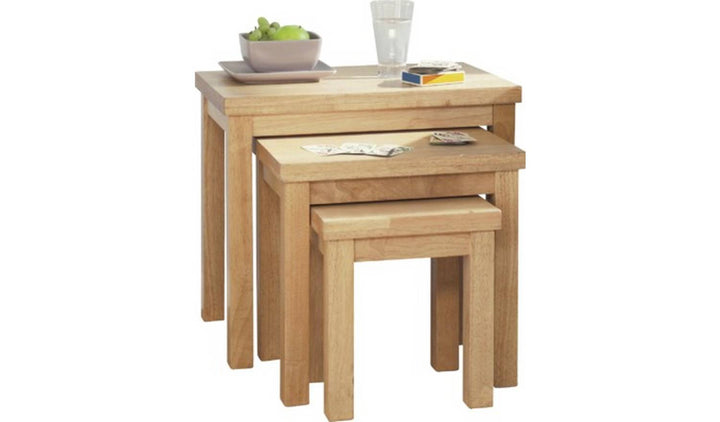 Home Gloucester Nest of 3 Solid Oak Wood Tables - Natural