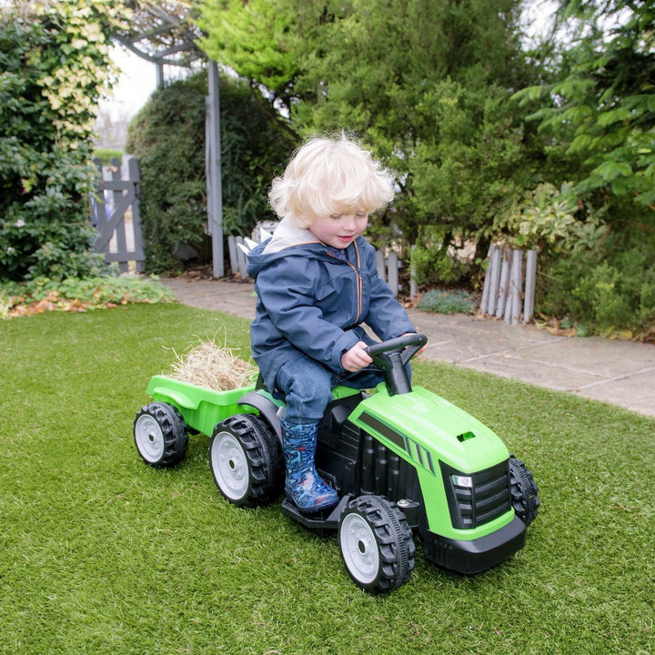 EVO Electric Tractor with Trailer 6V Powered Vehicle - Green