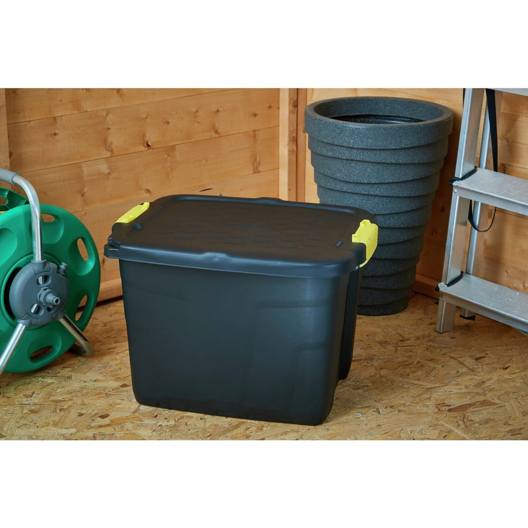 Strata 42L Heavy Duty Plastic Storage Boxes with Lid - Black