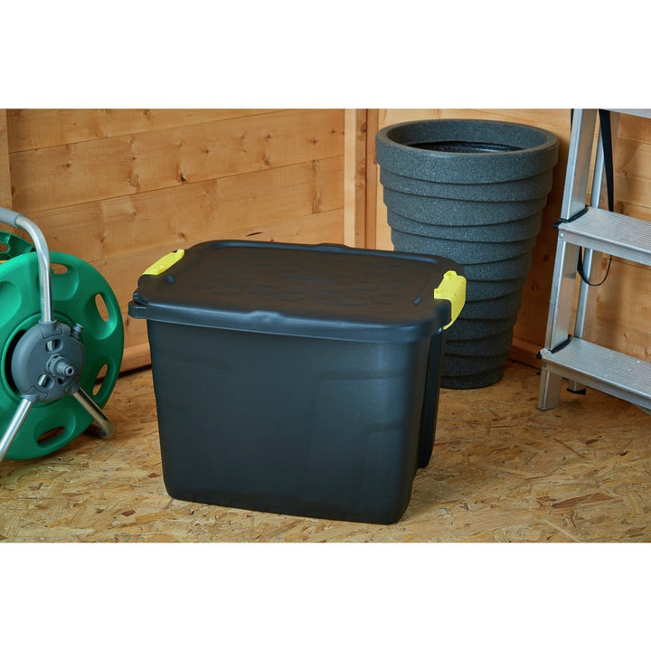 Strata 42L Heavy Duty Plastic Storage Boxes with Lid - Black