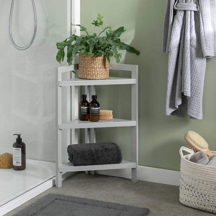 Home 3 Tier Bathroom Corner Shelf Unit - Grey
