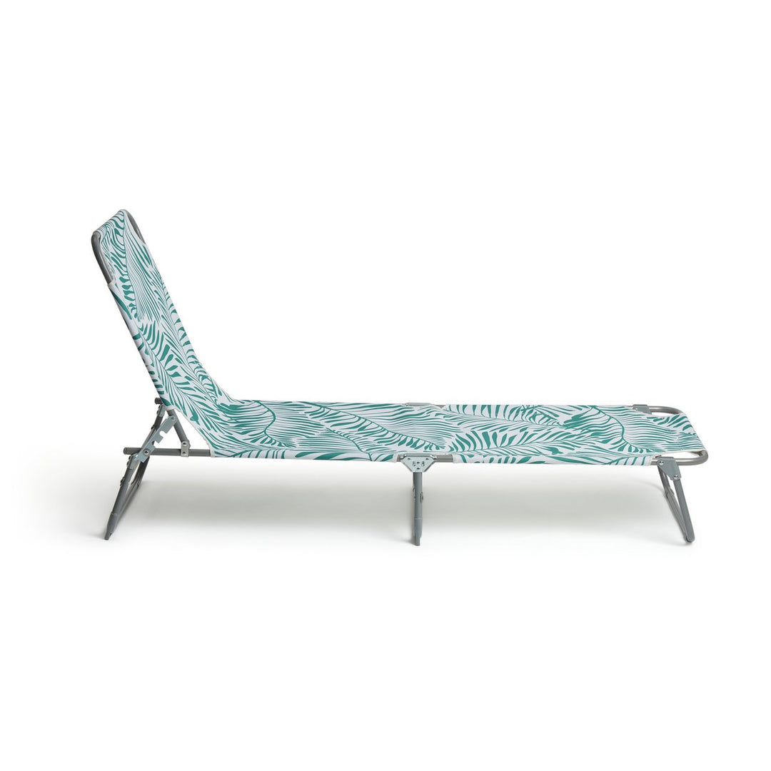 Habitat Global Leaf Folding Metal Sun Lounger - Green &amp; White