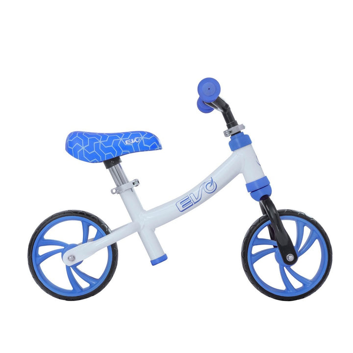 Evo 10" Toddlers Balance Bike in White & Blue With Adjustable Seat & Handle Height