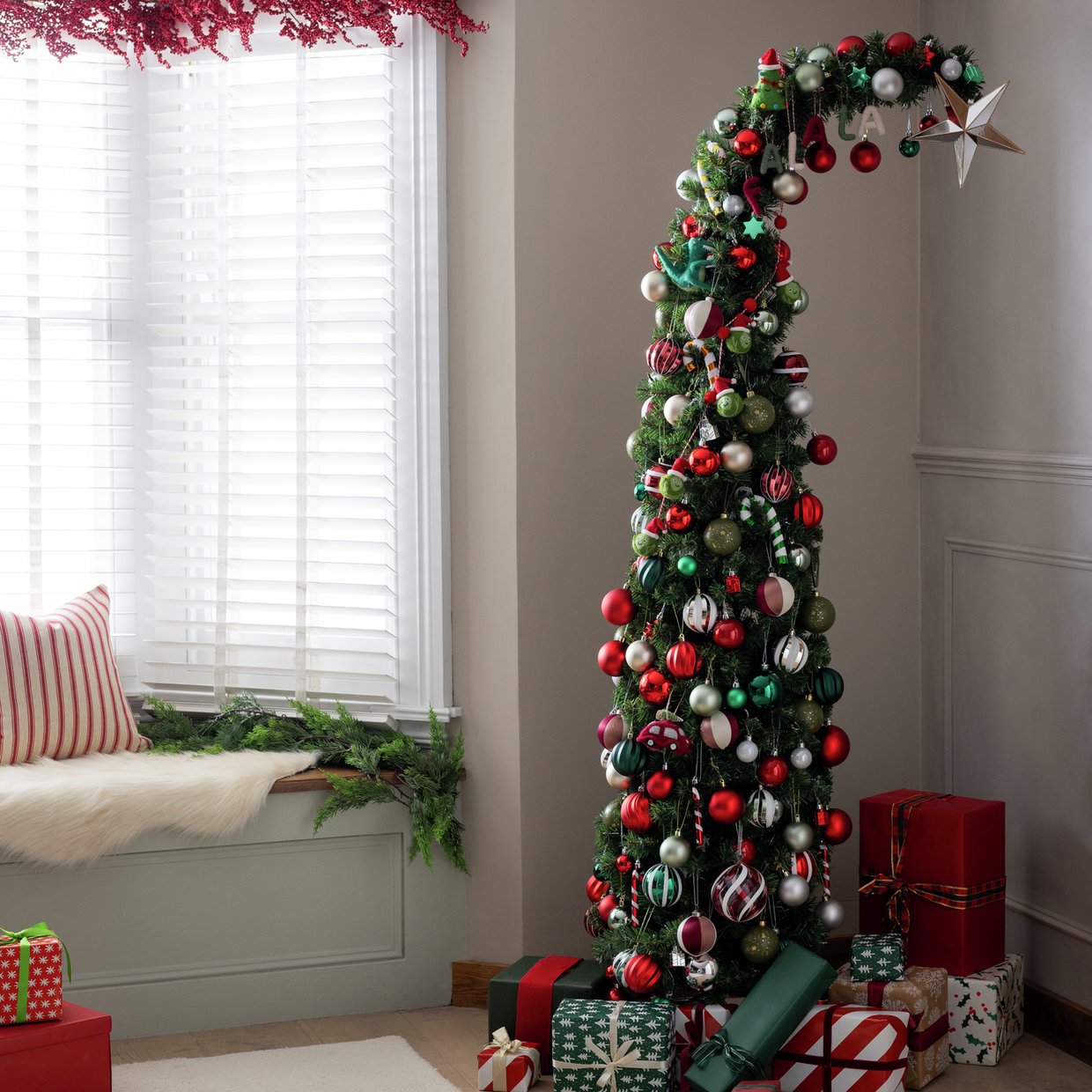 Home 6ft Curved Top Slim Christmas Tree  