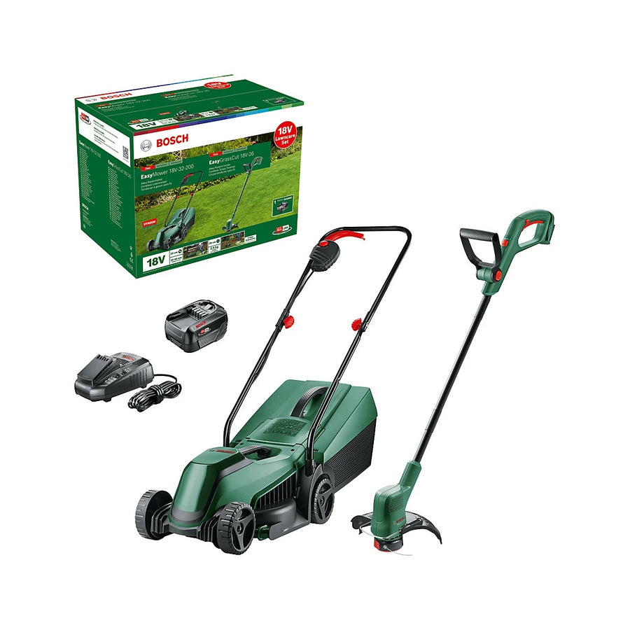 Bosch Rotary Hand-Propelled Cordless Lawnmower & Grass Trimmer Set - 18V