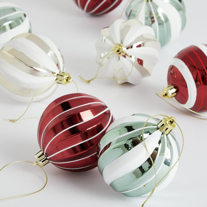 Home Pack of 12 Christmas Baubles - Red, White & Green