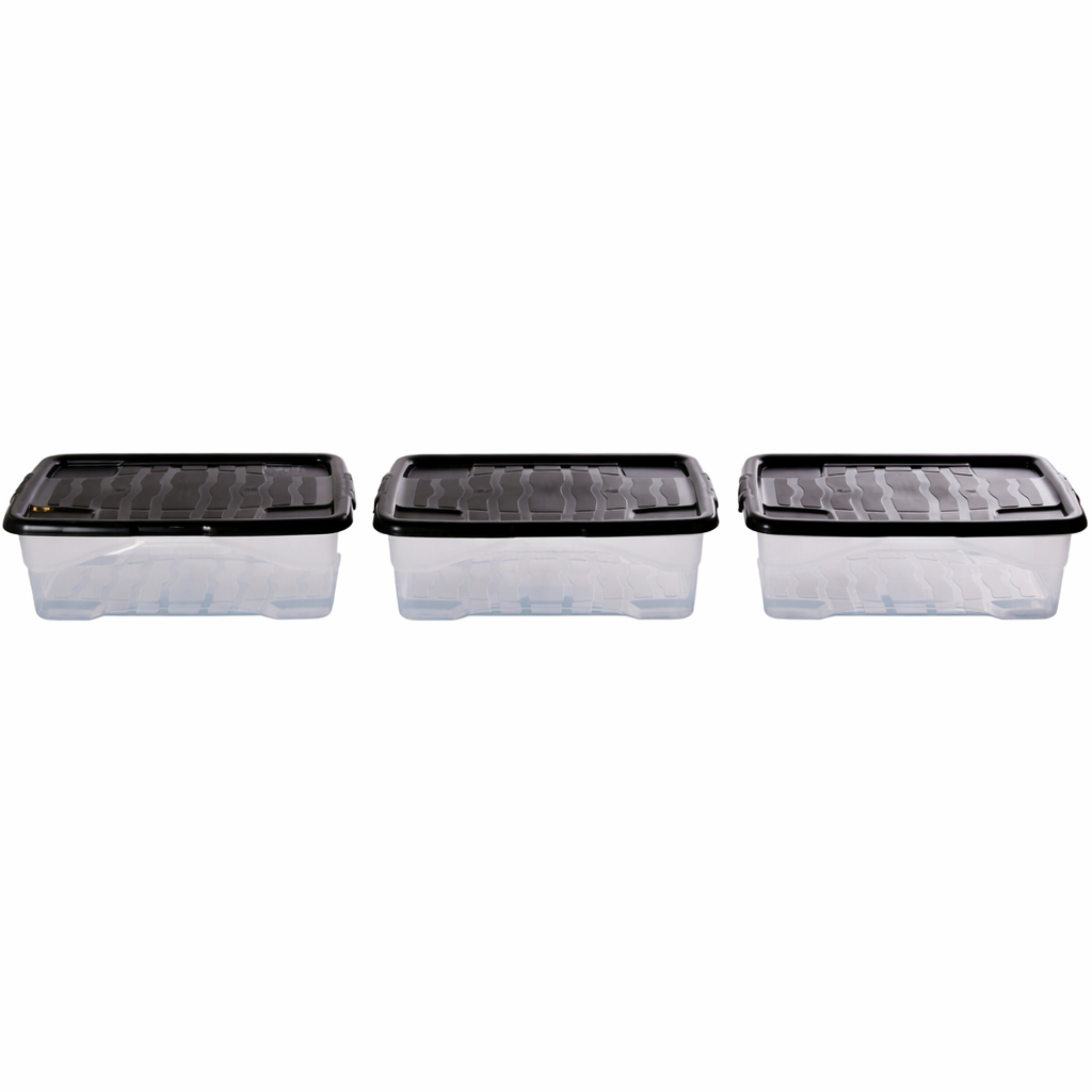 Strata Curve 3 x 30L Plastic Storage Boxes with Lid - Clear Set of 3