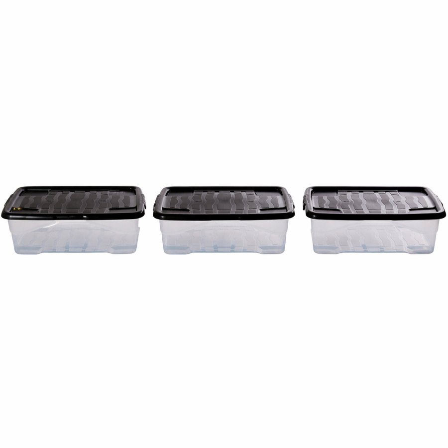 Strata Curve 3 x 30L Plastic Storage Boxes with Lid - Clear Set of 3