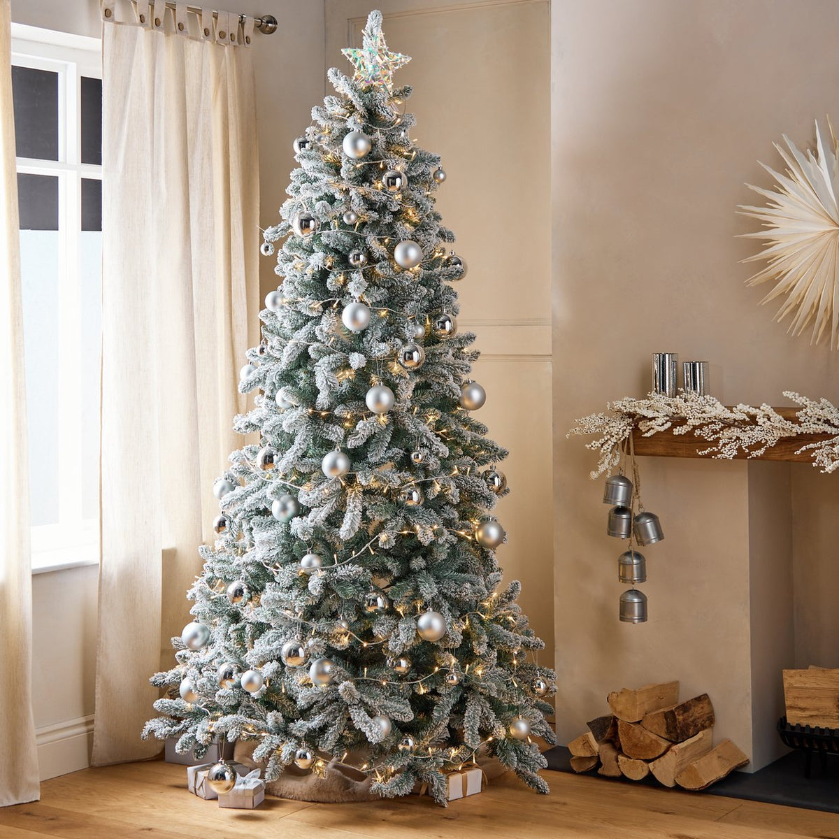 Home 10ft Snowy Flocked Artificial Christmas Tree