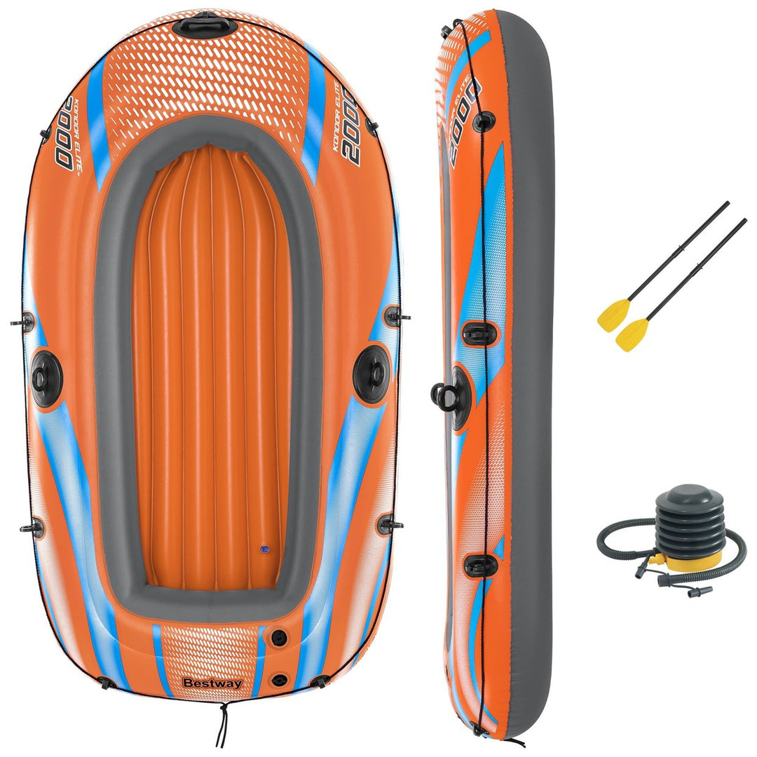 Bestway Kondor Elite 2000 Inflatable Boat Raft Set with Oars &amp; Foot Pump