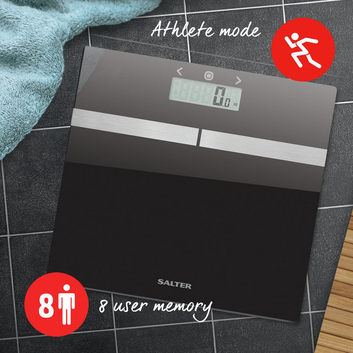 Salter Glass Body Analyser Bathroom Scales - Black