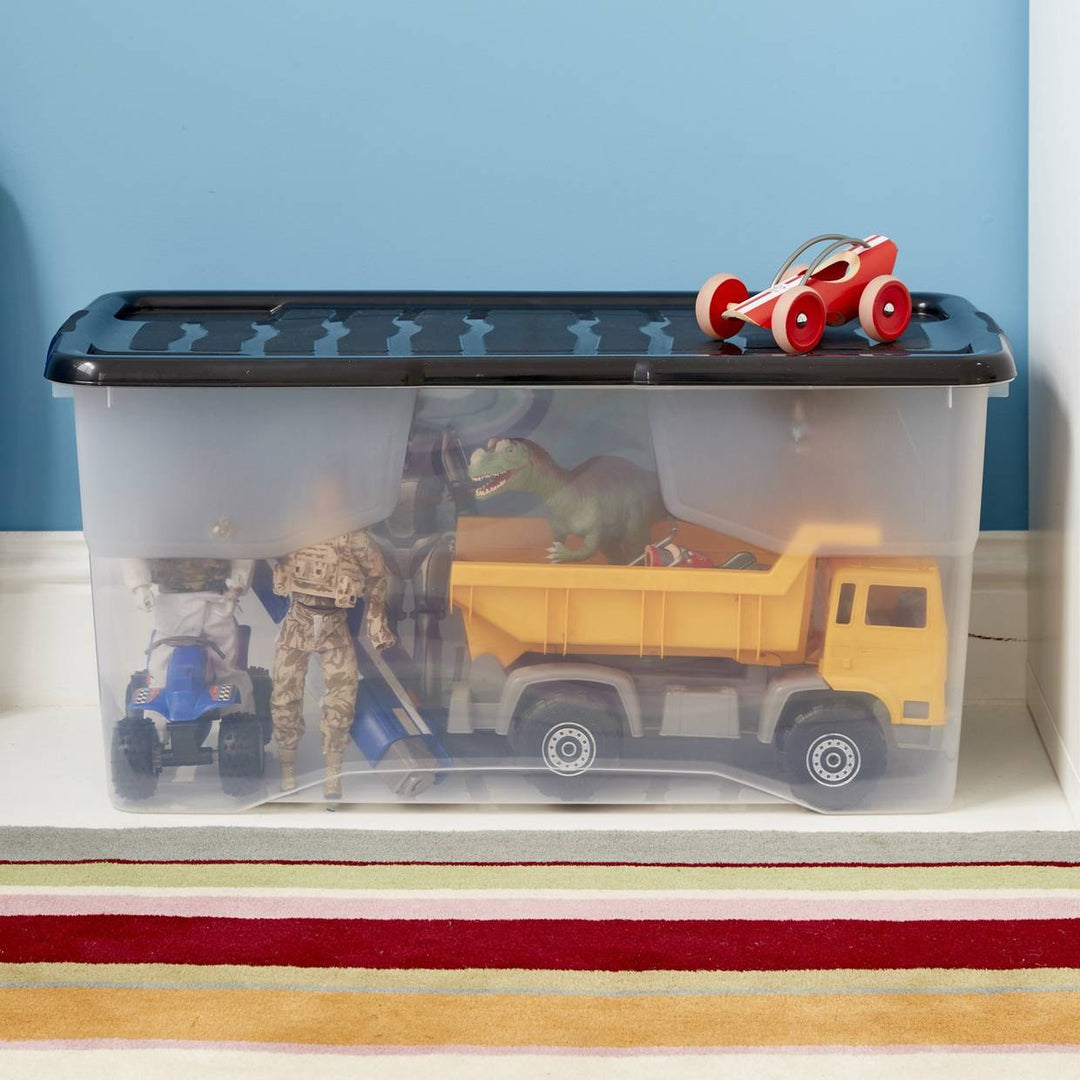 Strata Curve 3 x 80L Plastic Storage Boxes with Lid - Clear