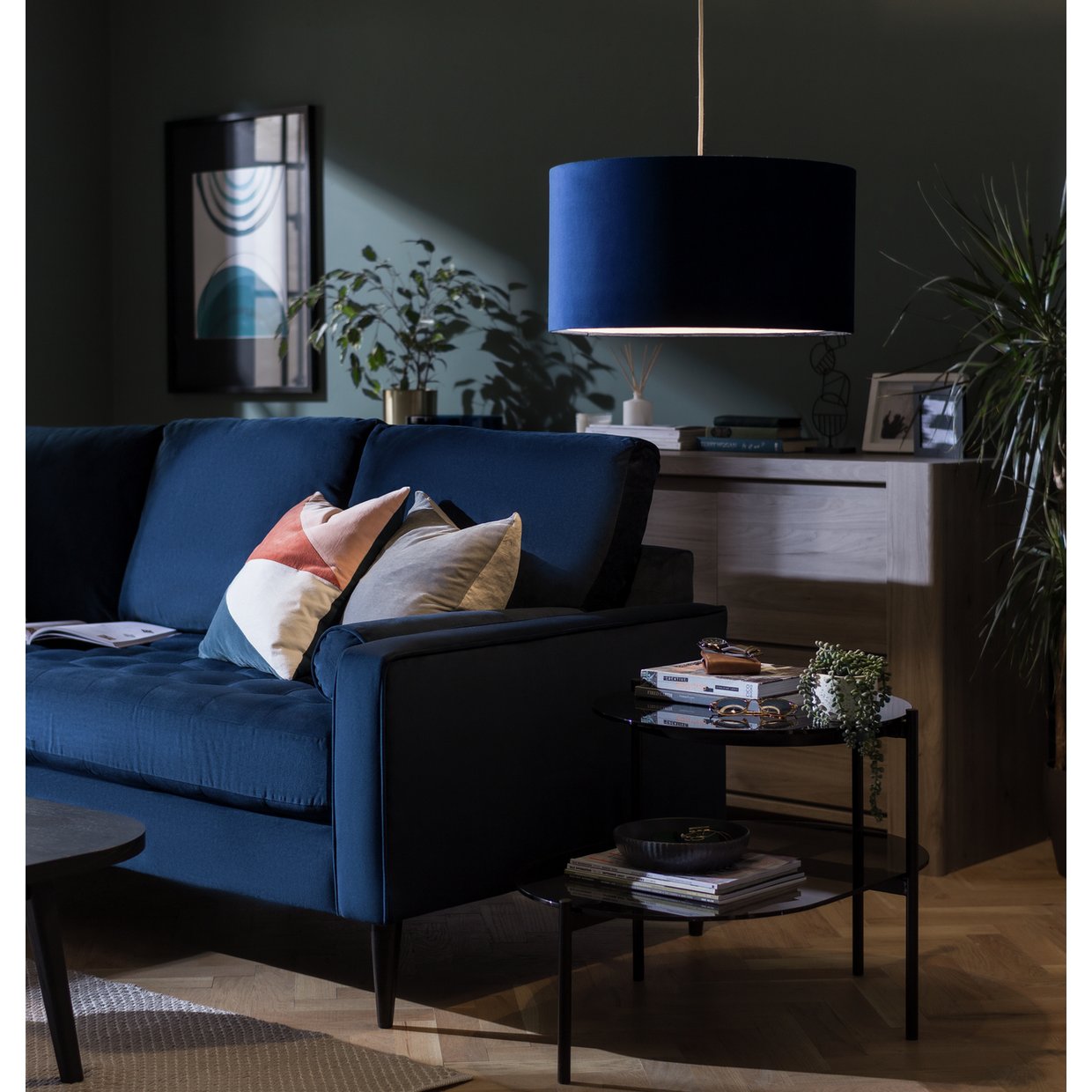 Habitat Navy Blue Velvet Easy Fit Drum Lampshade - 49cm