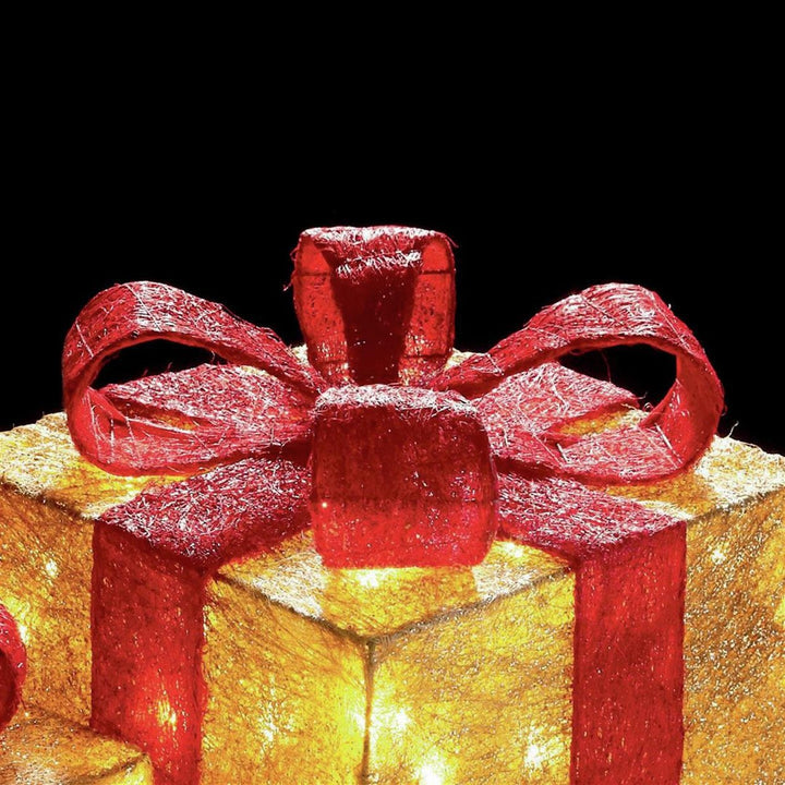 Premier 3 Piece Glitter Parcels With Bow & LED Lights - Gold & Red