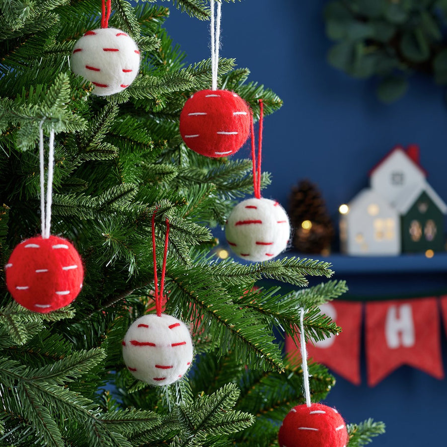 Habitat Pack of 6 Pattern Christmas Tree Baubles Decoration - Red & White