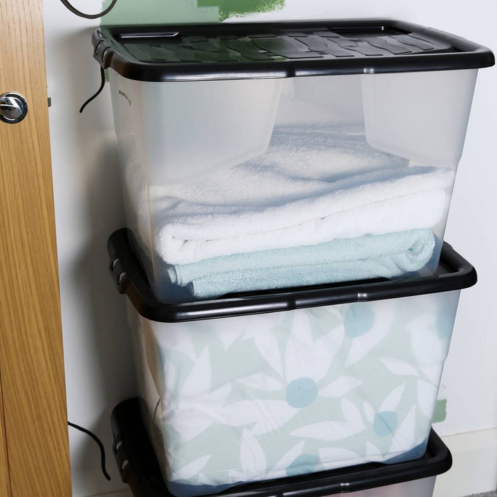 Strata Curve 3 x 65L Plastic Storage Boxes with Lid - Clear