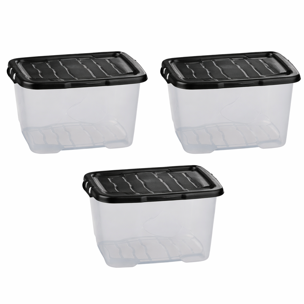 Strata Curve 3 x 10L Plastic Storage Boxes with Lid - Clear - Set of 3