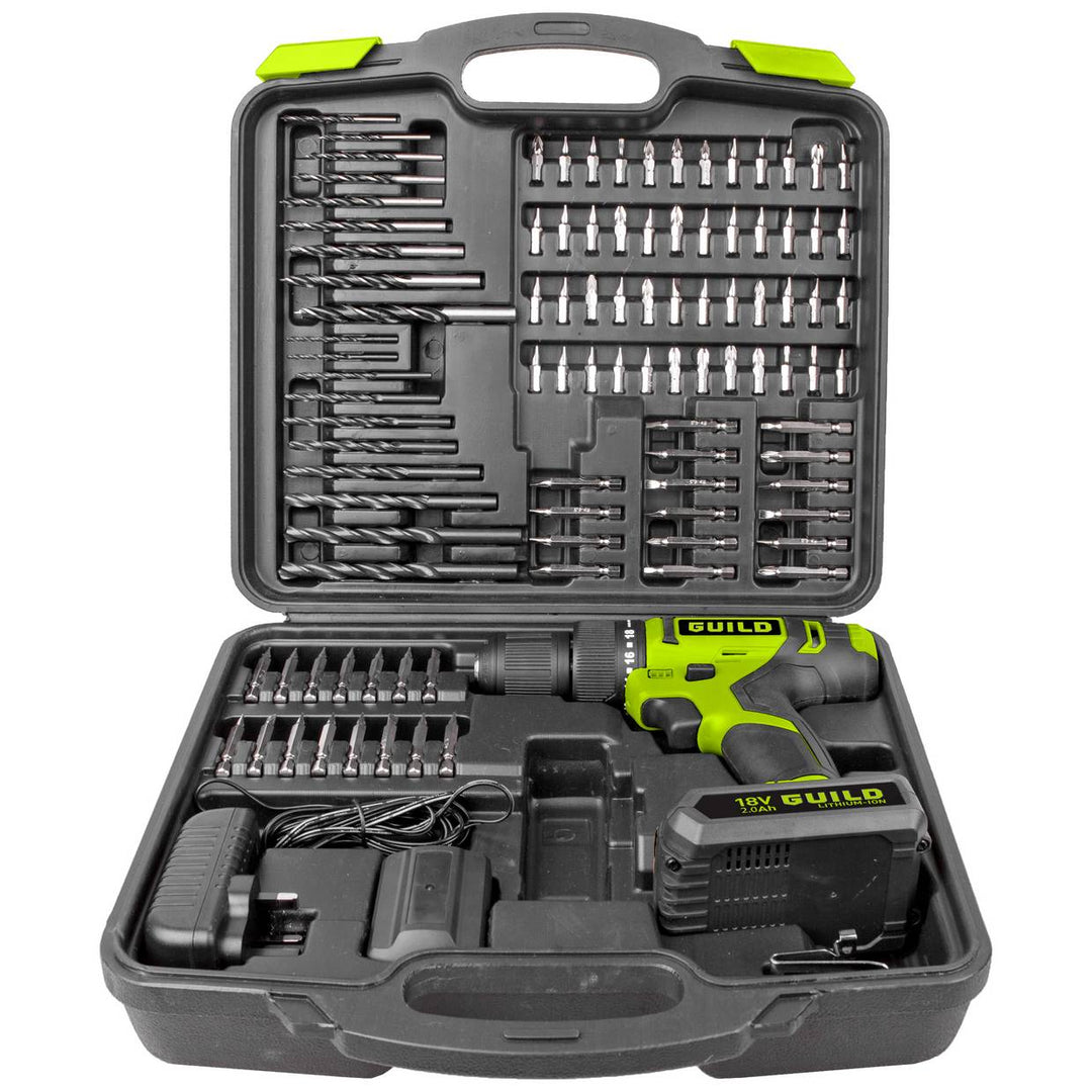 Guild 18V Cordless Impact Drill with 100 Accessories - 2.0AH