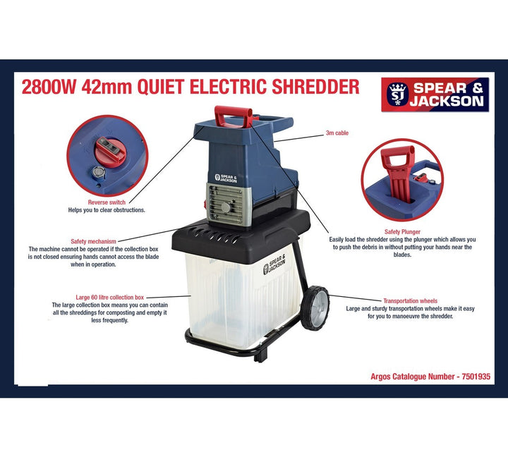 Spear &amp; Jackson S28ES Crushing Quiet Garden Shredder - 2800W - USED ITEM