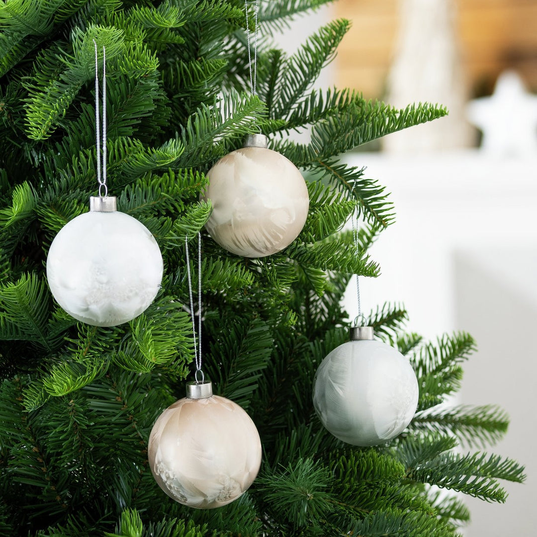 Habitat Pack Of 4 Glass Christmas Tree Baubles Decoration - Cream And White