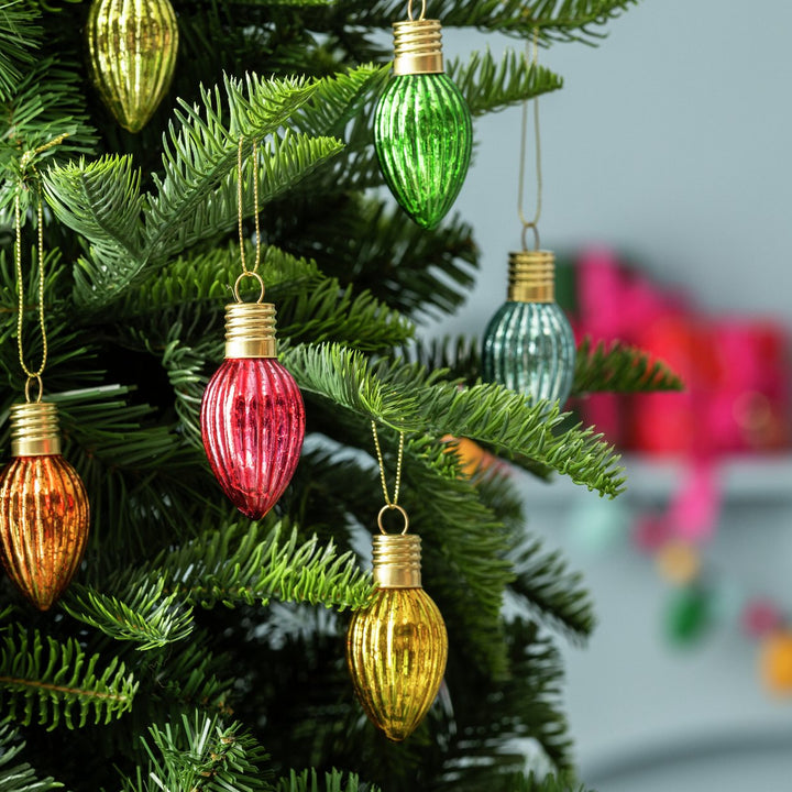 6pk Christmas Tree Baubles Decoration - 4cm Bright Retro Bulbs