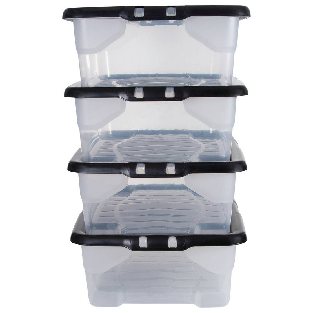 Strata Curve 4 x 30L Plastic Storage Boxes with Lid - Clear 