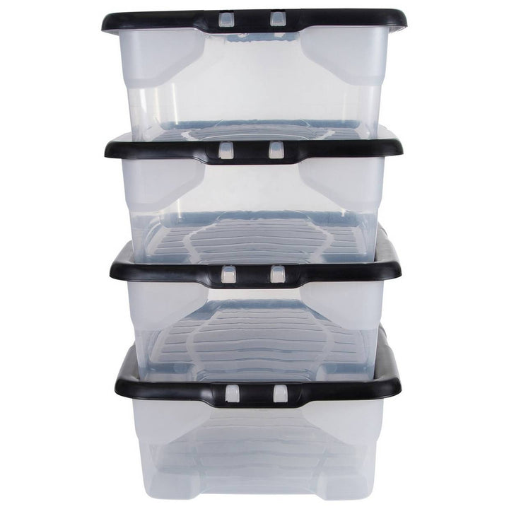 Strata Curve 4 x 30L Plastic Storage Boxes with Lid - Clear 
