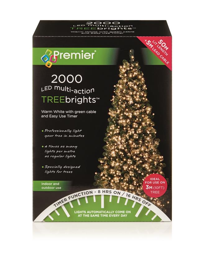 Premier Decorations 2000 Timer TreeBright Christmas Tree Lights - Warm White