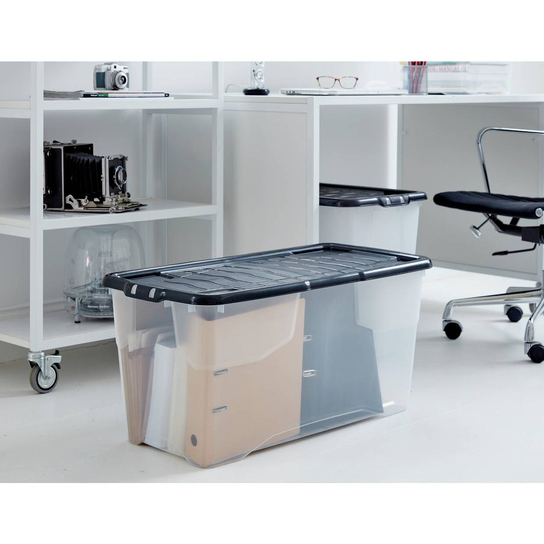 Strata Curve 3 x 65L Plastic Storage Boxes with Lid - Clear