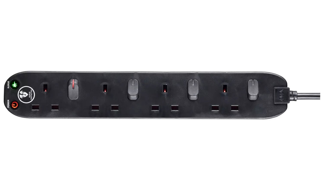 1m Surge Switched Protected Extension Lead - Black