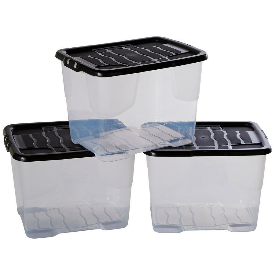 Strata Curve 3 x 24L Plastic Storage Boxes with Lid - Clear