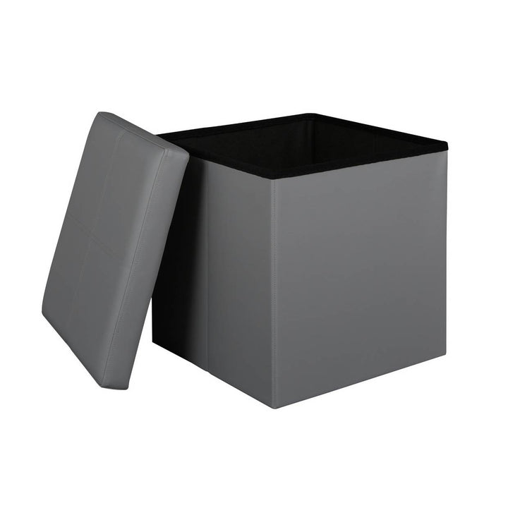 Home Small Faux Leather Stitched Ottoman - Grey