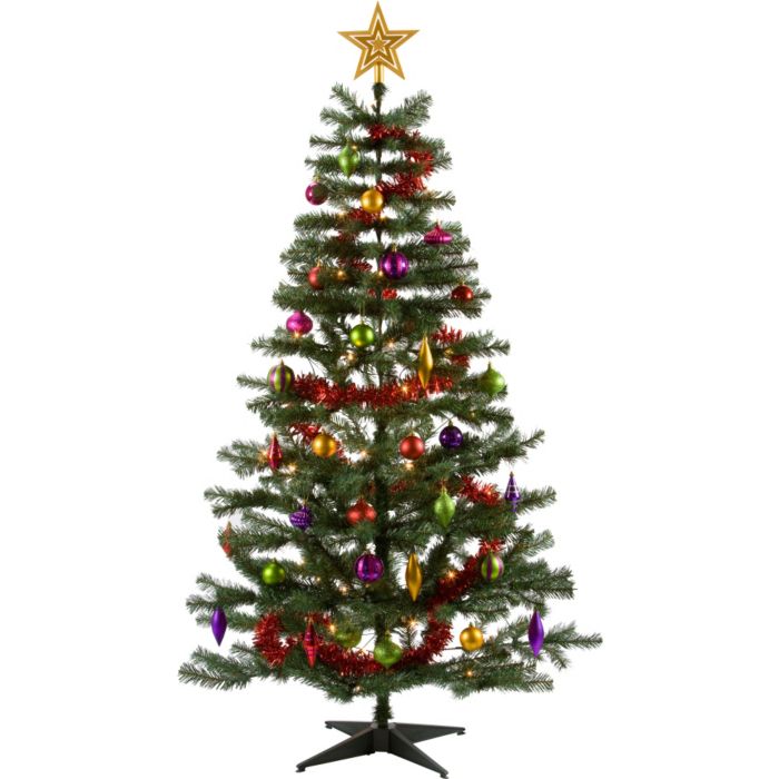 Home Green Ready to Dress Merry Brights Retro Christmas Tree With Decorations - 6ft