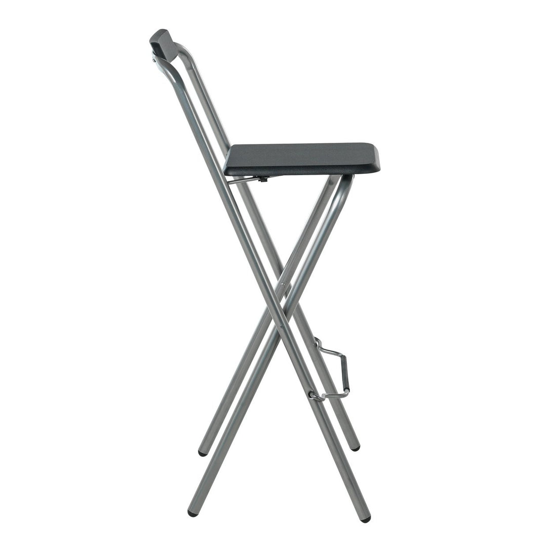 Home Pair of Folding Metal Bar Stools - Black & Silver