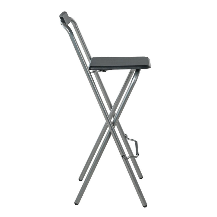 Home Pair of Folding Metal Bar Stools - Black & Silver